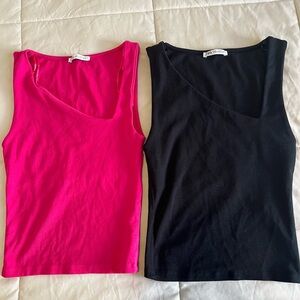 Women's Pink and Black Sleeveless Tops